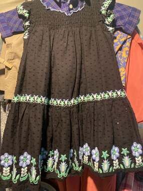 Cynthia Rowley Toddler Girls 4T Black Swiss Dot Floral Embroidered Tiered Dress